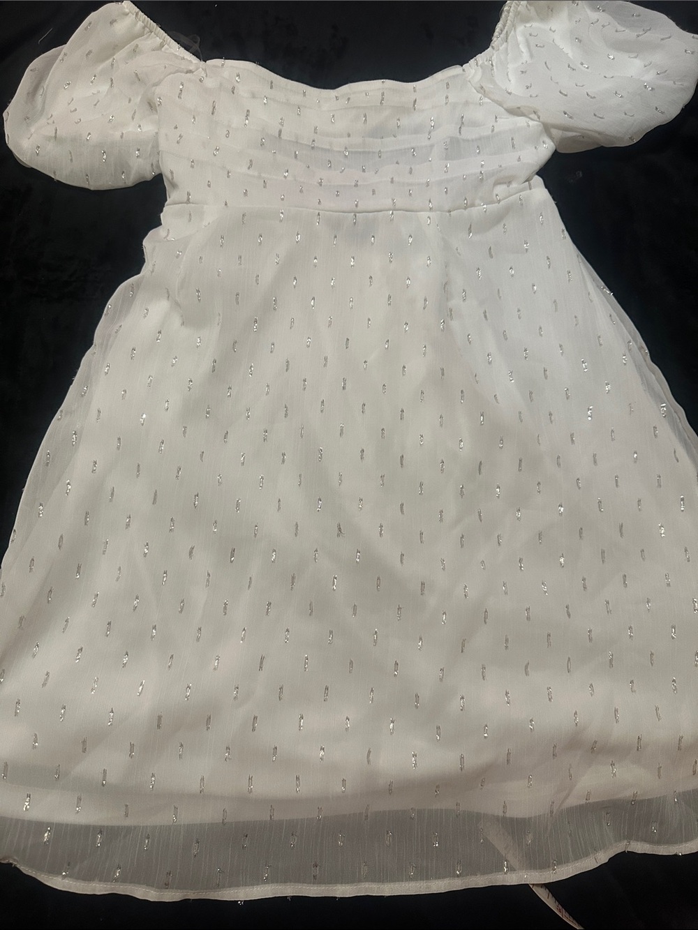 Altared State White Dress / Costume Silver Sparkle Puff Sleeved Bow Back LARGE